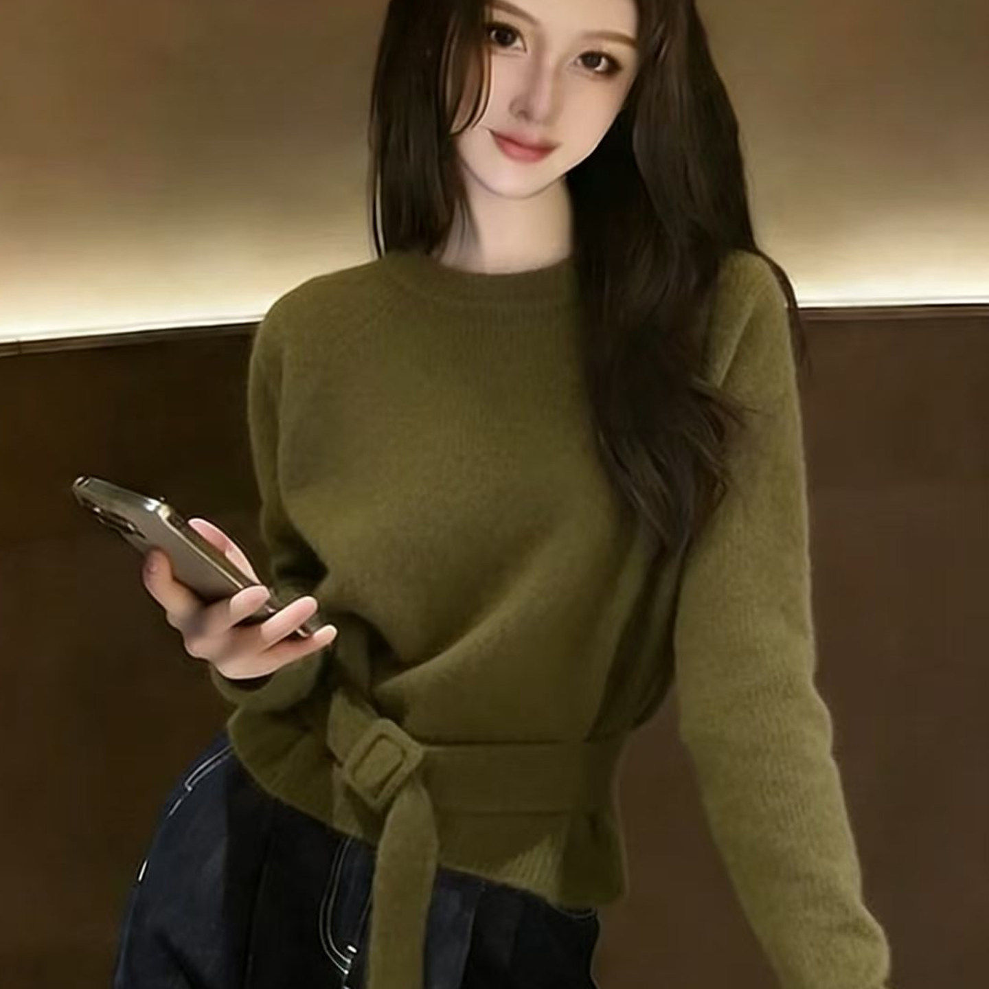 圆领收腰短款毛衣女款202
