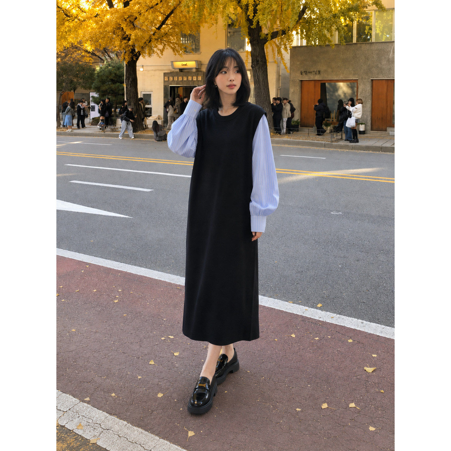 秋冬新款假两件连衣裙女