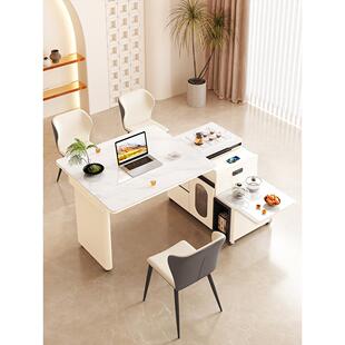 伸缩折叠餐桌茶桌一体两用客厅桌椅组合家用移动旋转茶台岩板岛台