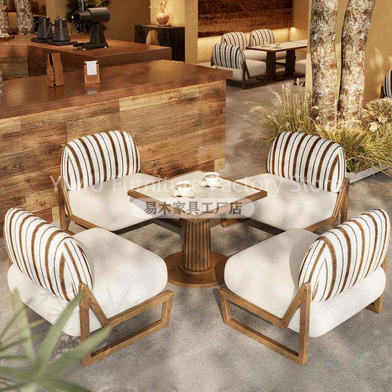 新中式茶楼休闲沙发山野风茶咖沙发茶几组合咖啡厅茶饮店桌椅组合