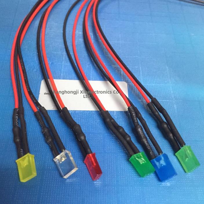 2X5X7mm方形平头5V12V24V220V带线LED灯珠指示发光二极管红黄蓝绿