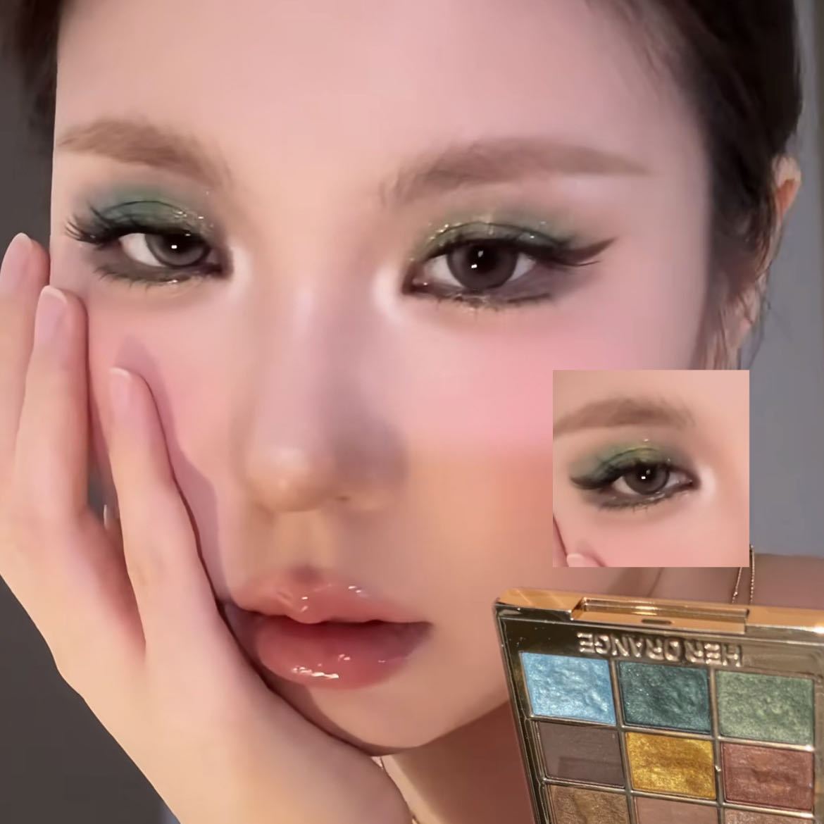 韩囸大牌正品绿色系九色眼影盘珠光闪片大地色欧美夸张辣妹风眼影图片