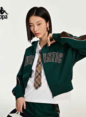 Kappa卡帕运动卫衣女短款收腹连帽开衫美式字母长袖外套K0D62MK02