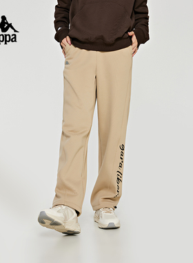 Kappa卡帕休闲裤2023女黑色运动裤加绒直筒裤小脚卫裤K0D82AK46