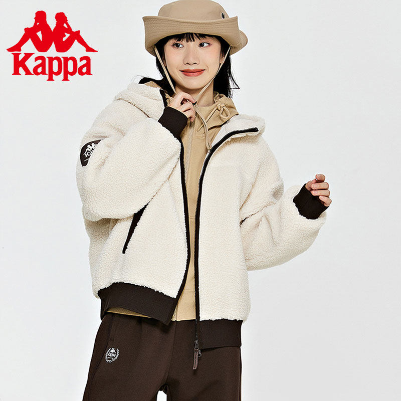 Kappa卡帕羊羔绒23新款女冬连帽运动撞色休闲长袖外套K0D82MK70,运动服/休闲服装,运动茄克/外套,淘宝优惠券,粉丝福利购,淘宝优惠卷