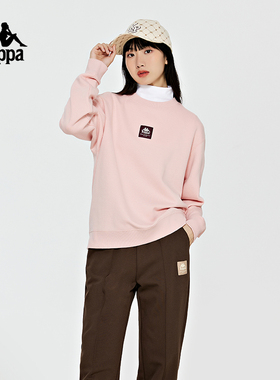 Kappa卡帕套头衫2023女简约运动卫衣纯色百搭圆领长袖K0D82WT70