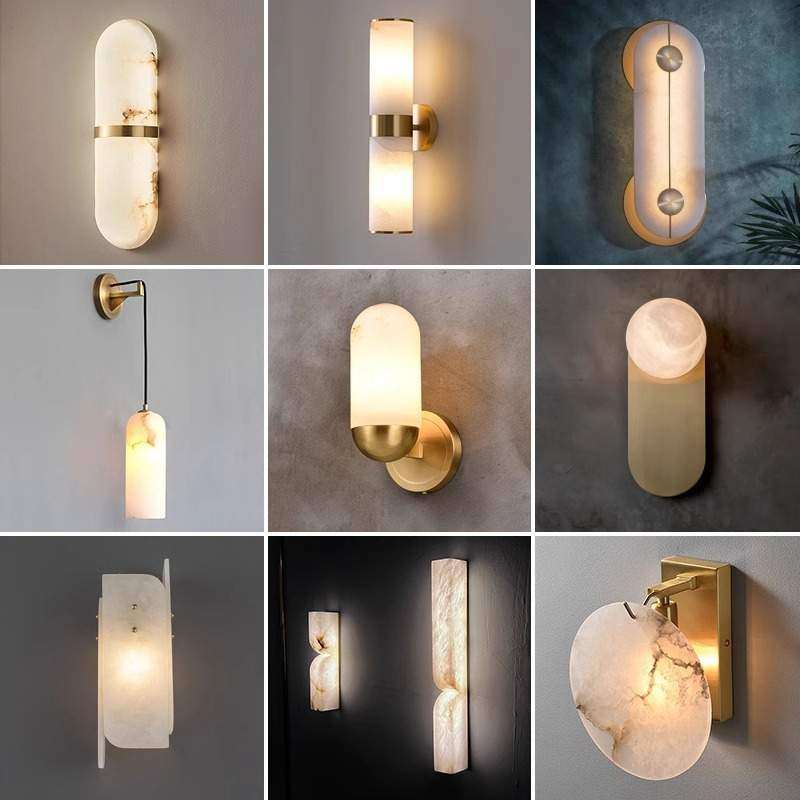 跨境现代壁灯客厅背景墙灯全铜卧室床头灯楼梯间卧室客厅云石壁灯