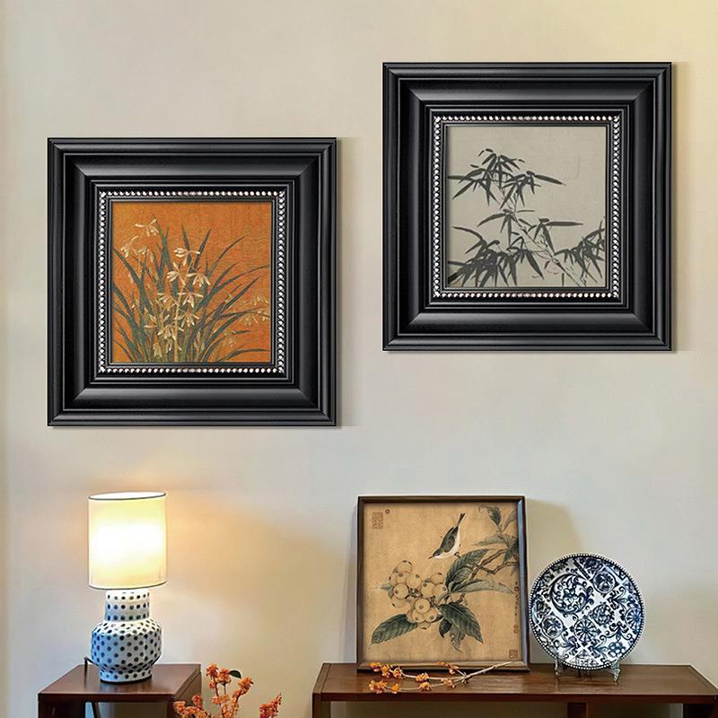 轻法式中古风装饰画复古竹子植物餐厅客厅壁画斗柜靠墙高级感挂画