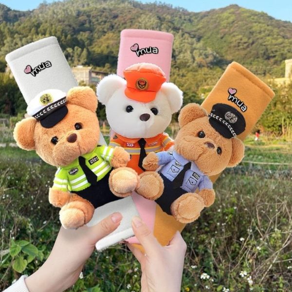网红多秋冬安全带小熊新款可爱汽车护肩套彩交警保护套平绒布卡通