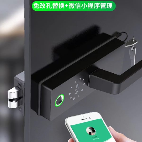 高双电子执手锁门无框办公室玻璃门指纹锁隔间开隔断智能锁卡单刷