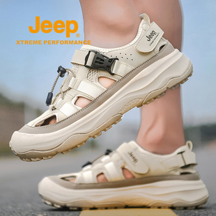 夏季 户外防滑软底登山运动鞋 外穿涉水溯溪沙滩鞋 jeep包头凉鞋 男款