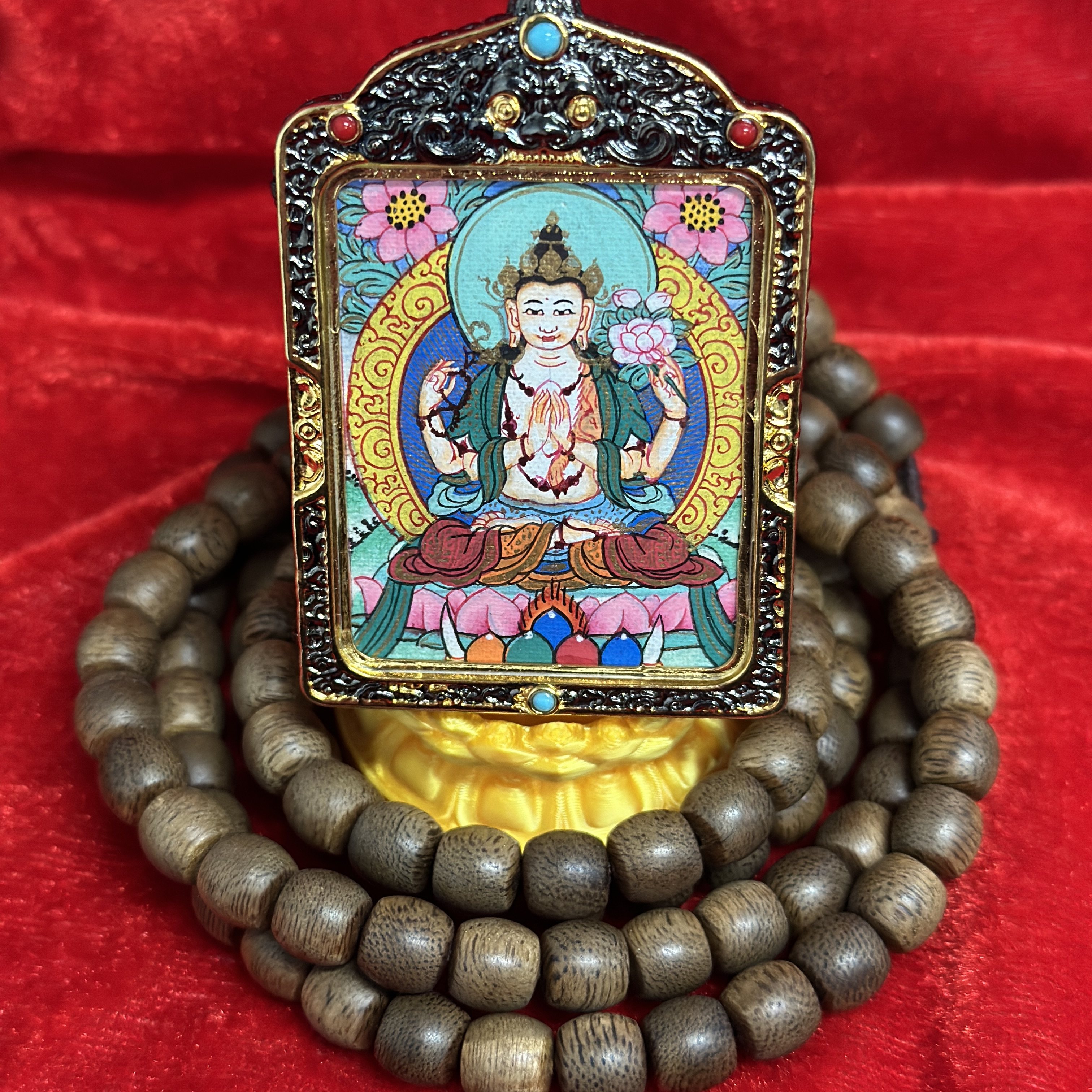 西藏青海热贡纯手绘扎基拉姆黄黑财神绿度母药师大黑天唐卡吊坠