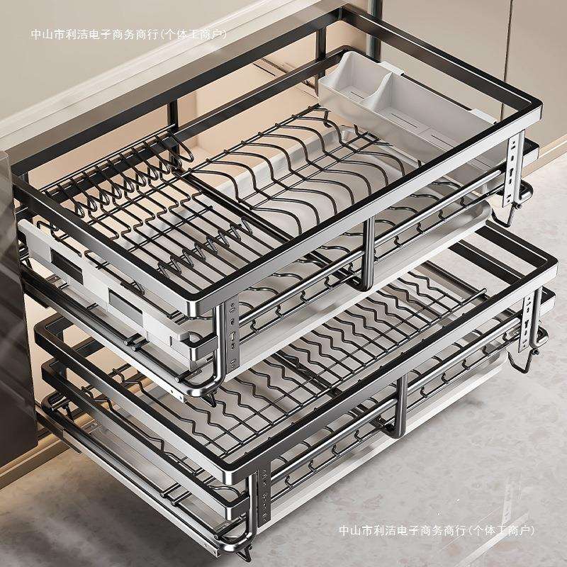 拉篮厨房橱柜碗篮抽屉式双层调味拉篮调料拉篮抽屉内置碗架