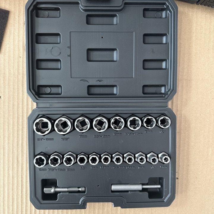 螺母取出器21pc破损残缺螺母取出器反牙螺母拆除套筒组合套装工具