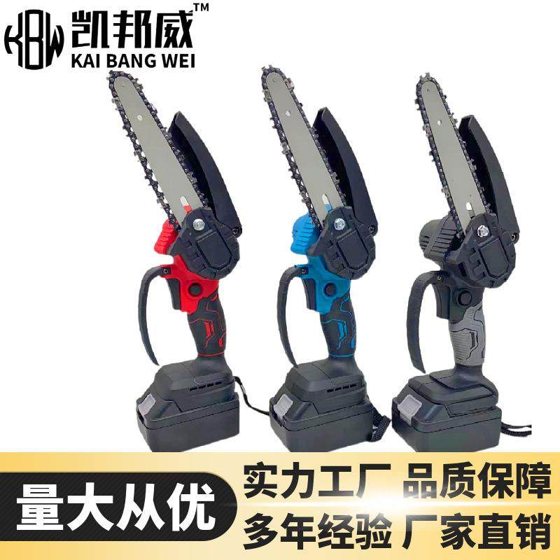 跨境4寸6寸锂电单手锯修枝伐木锯家用小型电锯充电式电锯电动链锯