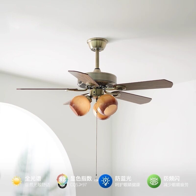 美式复古客厅餐厅柿子风扇吊灯中古vie变频大风力家用风扇灯