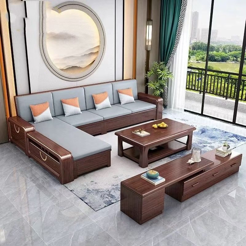胡桃木实木沙发新中式现代简约沙发客厅全实木小户型原木储物家具