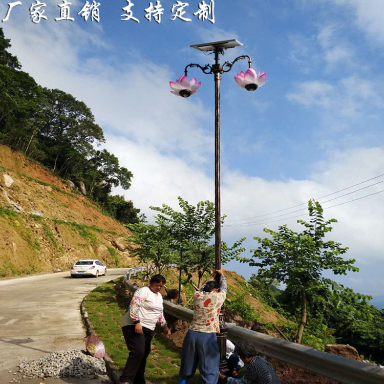 太阳能莲花庭院路灯防水防锈花园别墅小区3米广场双头太阳能节能