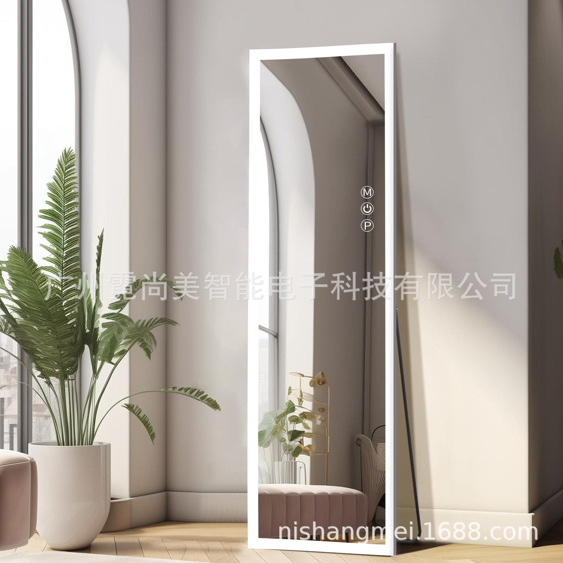 跨境电商LED智能全身镜落地镜灯带三色调光led穿衣镜家用服装轻奢