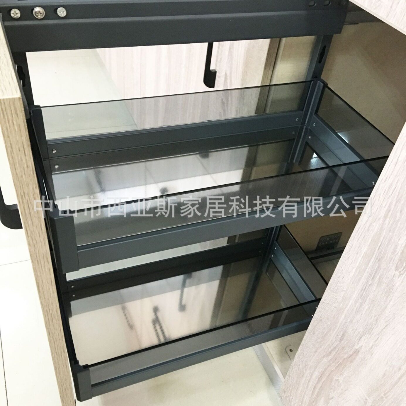 极浅地柜用 侧装式玻璃拉篮双层抽屉或开门式拉篮 小空间利用