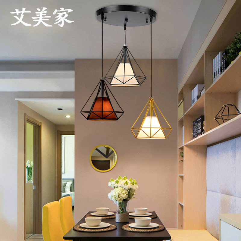 北欧餐厅吧台简约现代三头创意咖啡厅铁艺钻石led吊灯饰灯具批
