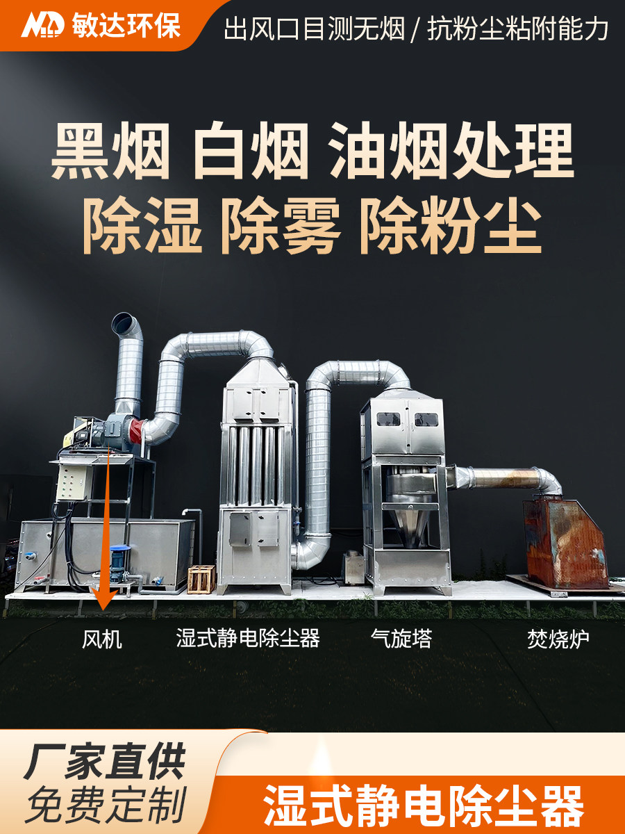 湿式静电除尘器气旋混动喷淋塔风机活性炭吸附箱锅炉粉尘处理设备