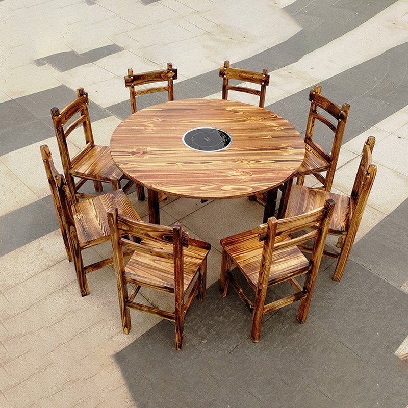 加厚加大杉木实木大圆桌面台面板家用餐厅碳化大圆形餐桌可坐3E18
