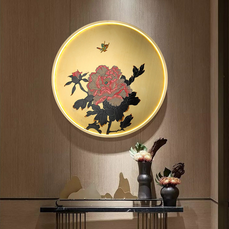 新中式壁灯中国风客厅餐厅门厅入户玄关背景装饰壁画灯卧室床头灯