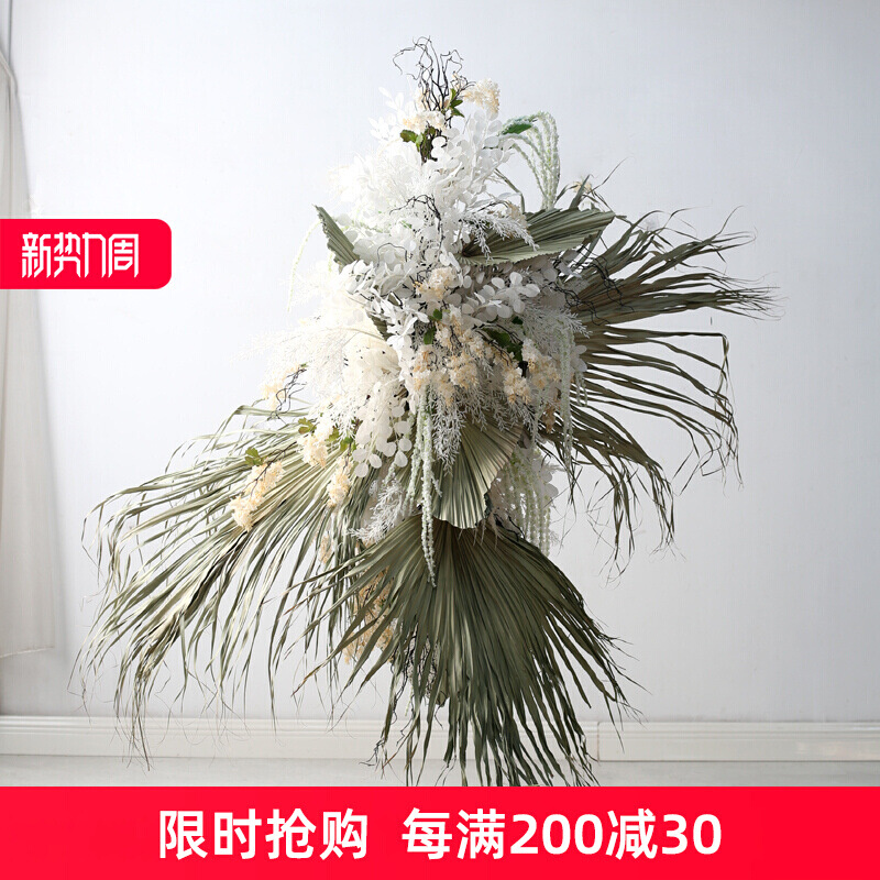 仿真悬空吊花橱窗空间花艺酒店餐厅软装室内装饰道具蒲葵叶绢花卉