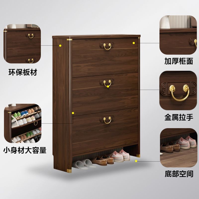 新中式翻斗鞋柜实木框色家用门口入户靠墙玄关柜小户型窄鞋架成人