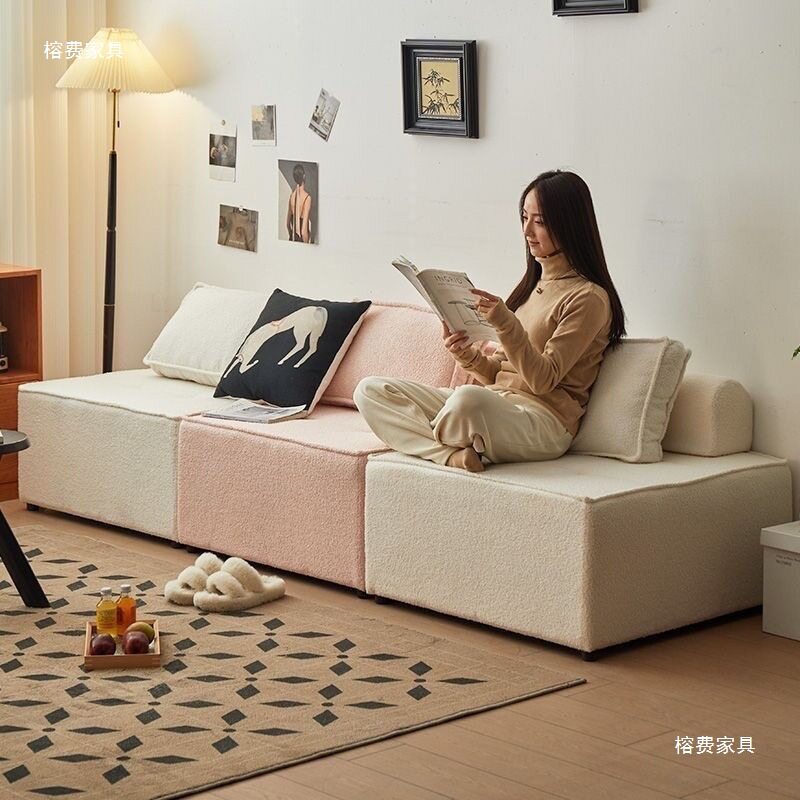 北欧豆腐块小户型科技简约现代客厅沙发奶油组合直排布艺沙发贵妃