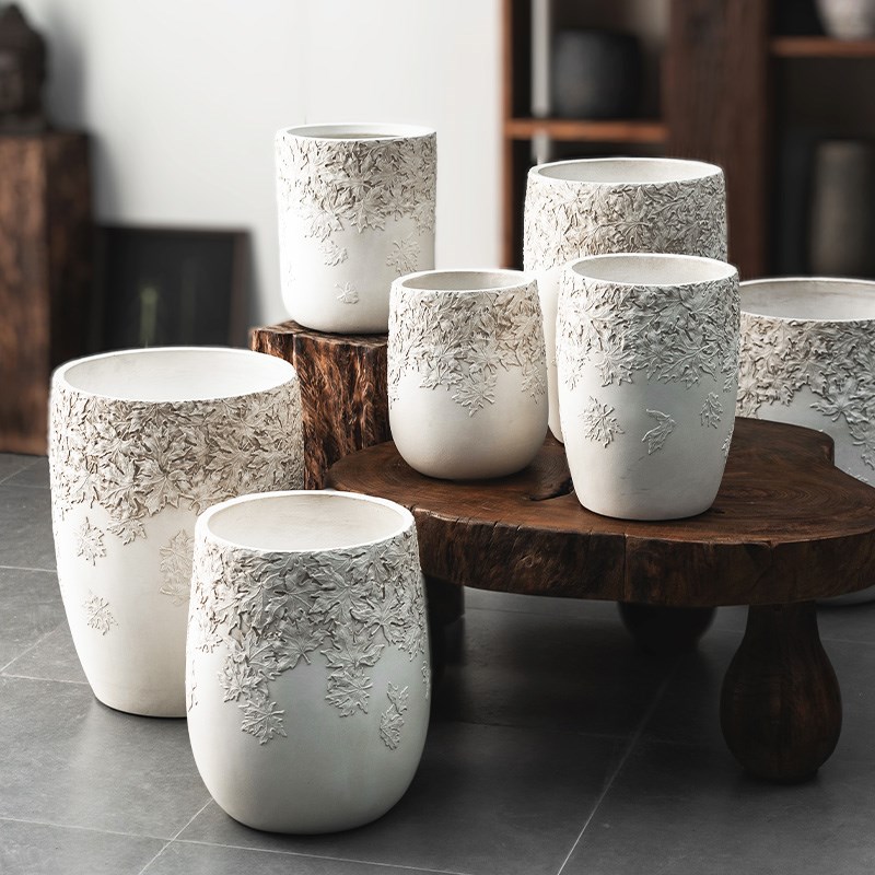 垂丝茉莉a发财树琴叶榕小众高级侘寂风落地大花盆高款客厅庭院阳