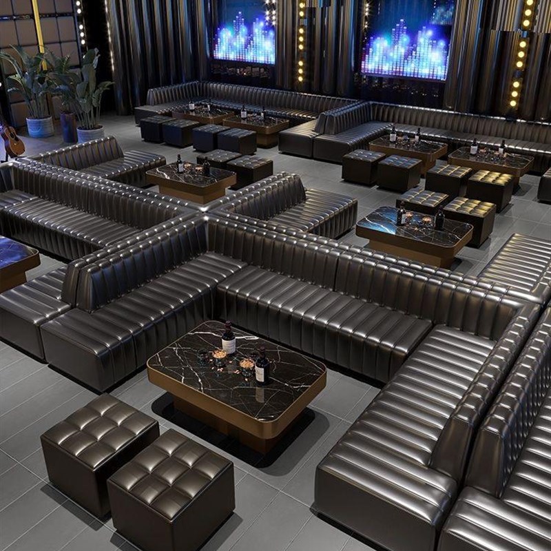 定制会所KTgV音乐酒吧咖啡店茶几密室清吧转角L型皮艺沙发卡座茶