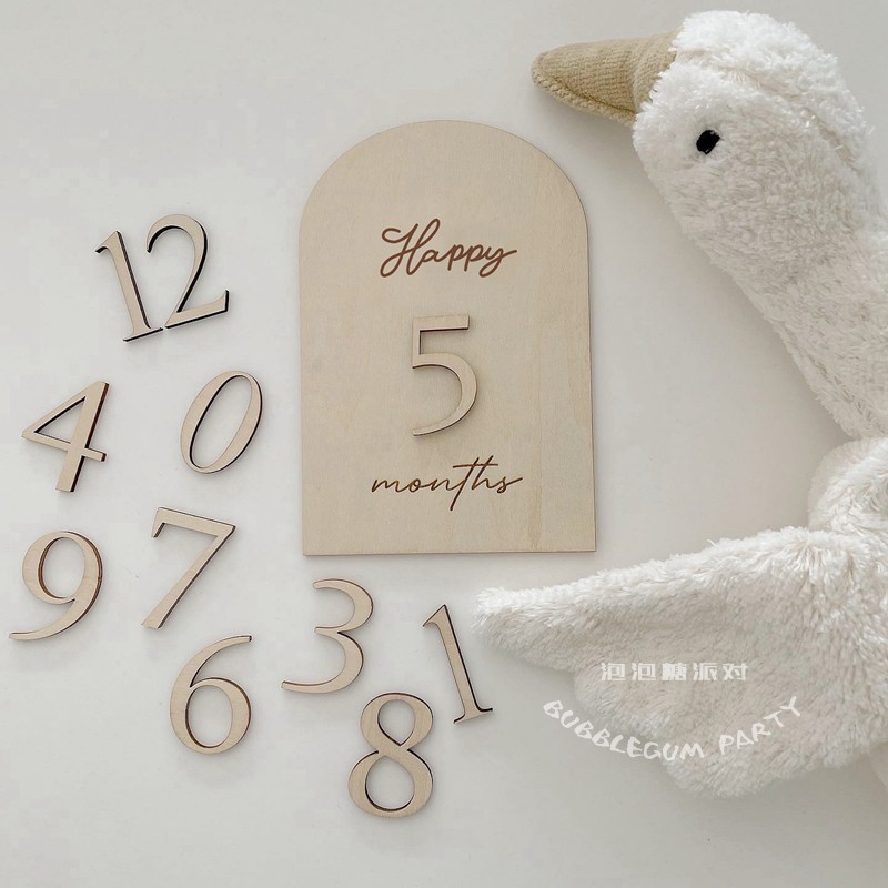 ins木质d英文months12个月百天满月周岁孕期成长记录拍照道具布置