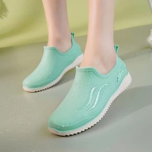 厨房专用款 浅口防滑胶鞋 工作低帮雨鞋 女耐磨雨靴短筒防水硅胶时尚