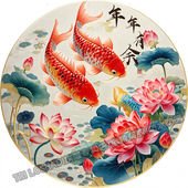 年年有余莲花锦鲤圆形贴画客厅玄关浴室防水好运莲莲高档墙贴壁画