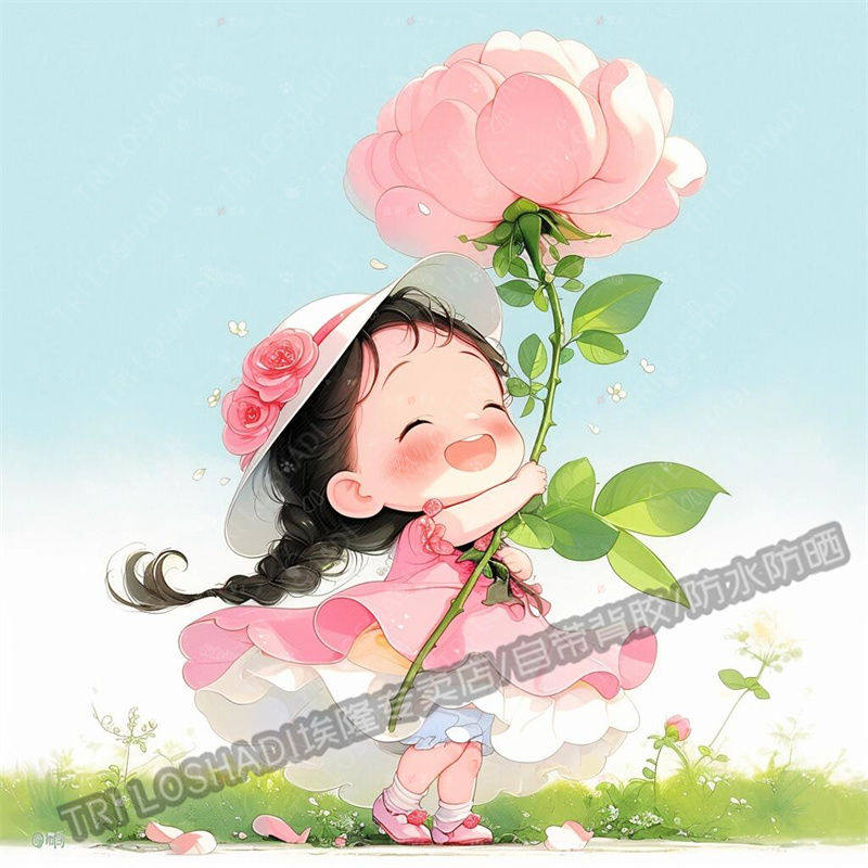 卡通可爱治愈小女孩自粘贴纸墙上柜门冰箱瓷砖遮瑕贴画防水车身贴