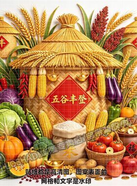 五谷丰登贴纸果蔬麦穗粮仓丰收厨