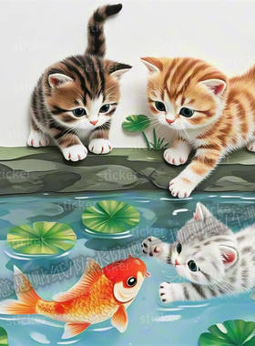 想吃鱼的猫咪自粘贴纸画室内门窗走廊餐厅厨房厕所宿舍搞笑贴纸画