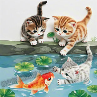 想吃鱼的猫咪自粘贴纸画室内门窗走廊餐厅厨房厕所宿舍搞笑贴纸画