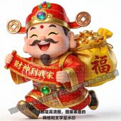 新年财神到我家自粘贴纸大门双开门卧室门客厅玄关冰箱财神Q版 贴