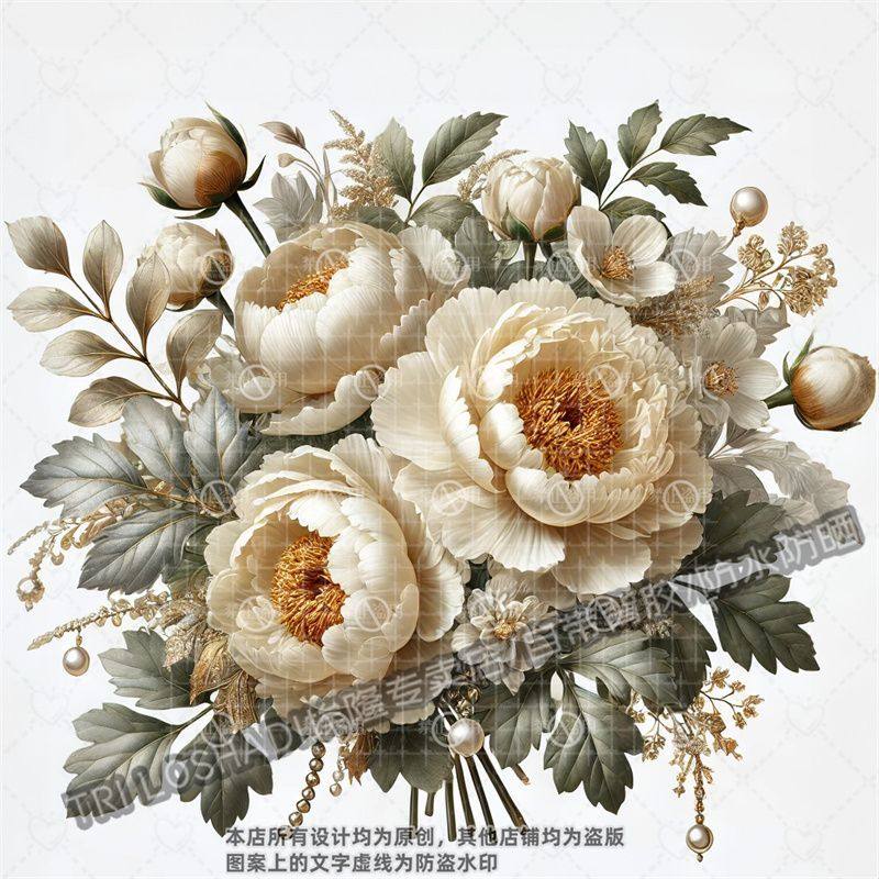 优雅香槟色牡丹花贴纸衣柜门窗墙面遮洞防水贴画冰箱马桶贴纸车贴