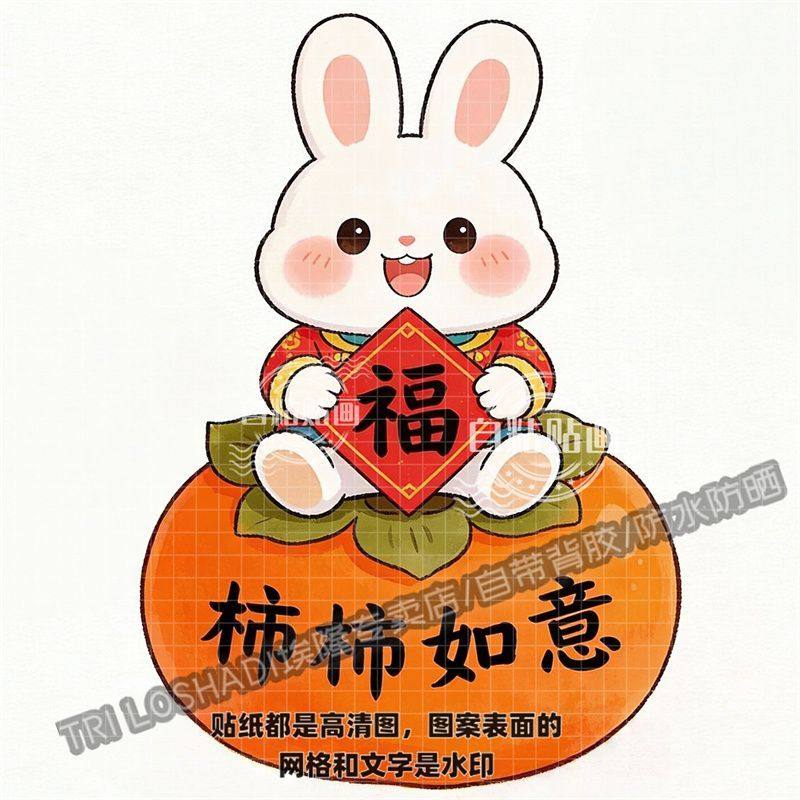 柿柿如意小兔子可爱卡通贴纸卧室