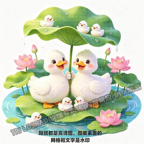 治愈荷塘戏水小鸭子防水贴纸墙贴