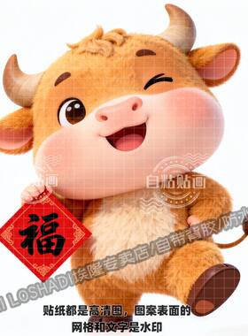 可爱生肖牛春节送福贴画墙面门窗