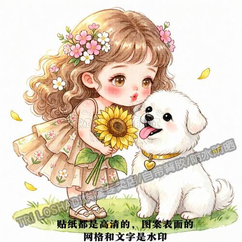 可爱女孩狗狗防水可移除墙贴
