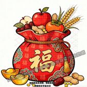 福气满满福袋自粘贴纸客厅卧室书房大门双开门过年喜庆装 饰防水贴