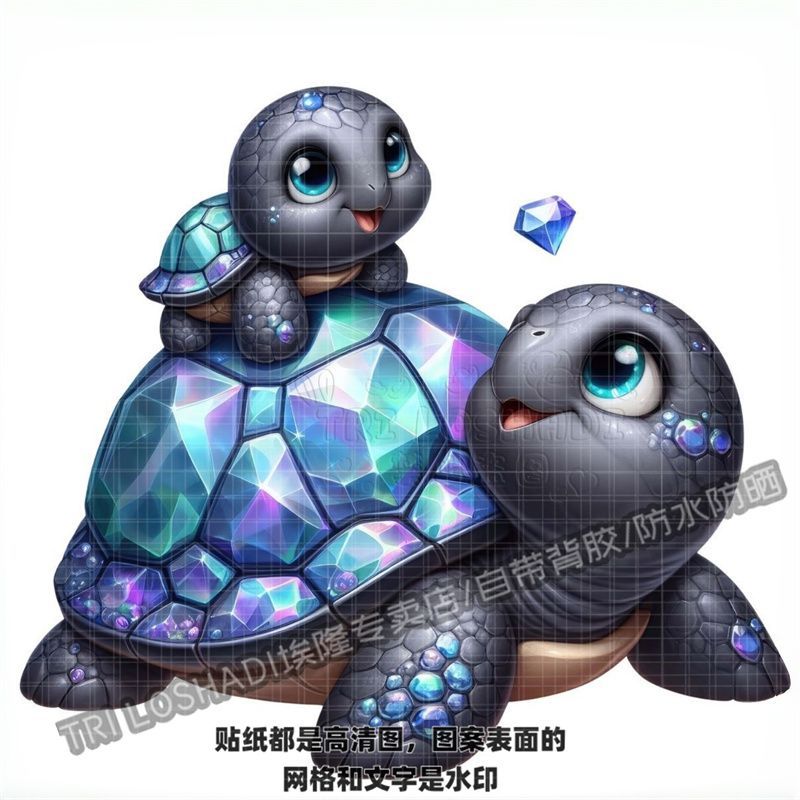 可爱水晶母子乌龟贴纸墙面柜门窗户梦幻渐变钻石龟壳汽车划痕遮挡