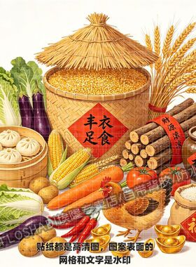 衣食丰足五谷丰登贴纸墙上门窗厨
