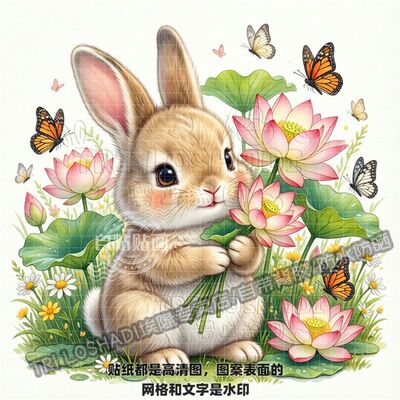 春日花丛小兔子可爱贴纸墙面门窗